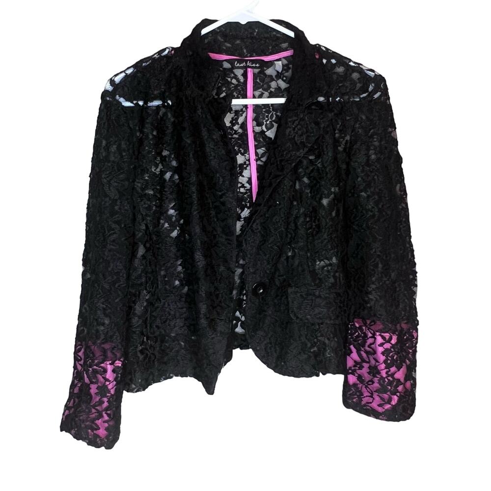 Last Kiss Vintage 80's Madonna Style Black Lace Hot Pink Blazer Jacket XL